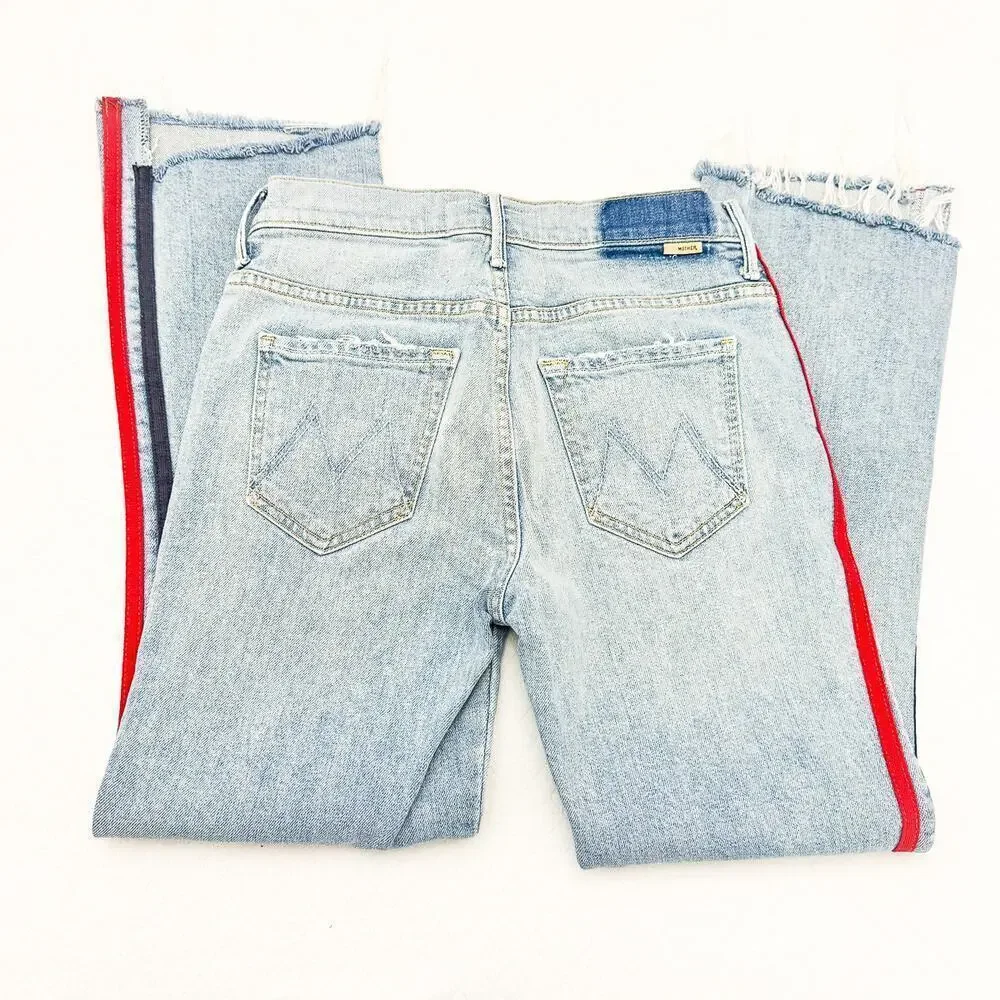 Mother Superior The Insider Crop Fray Thanks, Again Racer Denim Jeans Size 24 - Picture 5 of 11